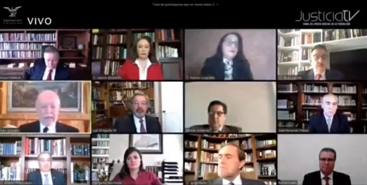 Este jueves los ministros de la Corte realizaron su tercera sesión a distancia. Imagen tomada de la transmisión por el canal en YouTube de la SCJN 
