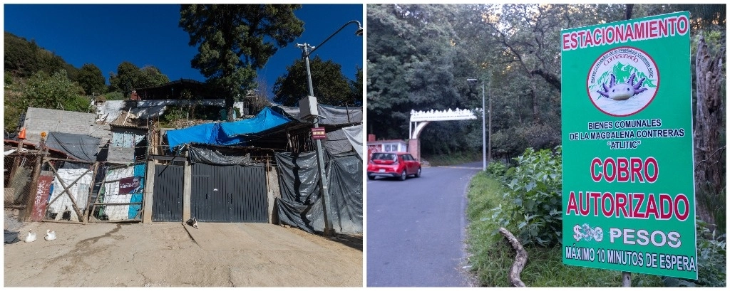 En la zona ecológica hay casas de loza y otras que se erigieron con desechos y material reciclable, sin que hasta el momento las autoridades hayan intervenido. Los cobros por ingresar en automóvil o para hacer senderismo son irregulares y no se sabe en qué se utilizan los recursos. Foto Pablo Ramos