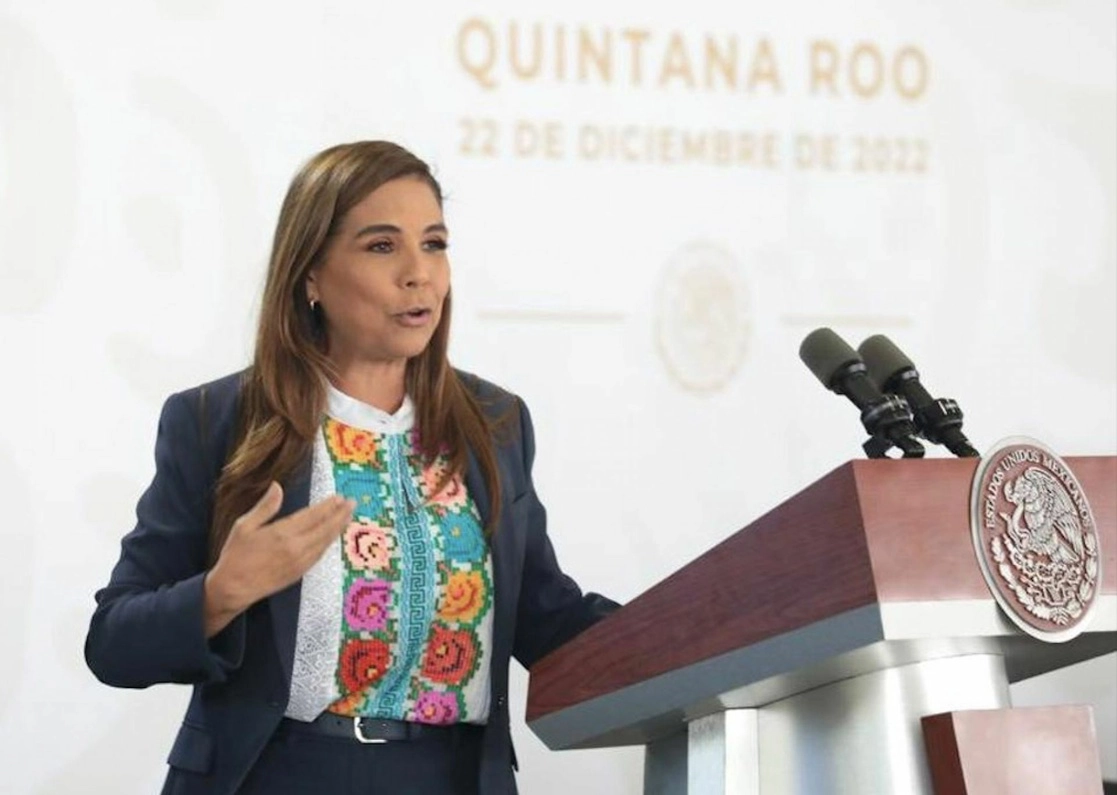 Mara Lezama, gobernadora de Quintana Roo, durante la conferencia presidencial que este jueves 22 de diciembre se realiza en Chetumal. Foto Cuartoscuro