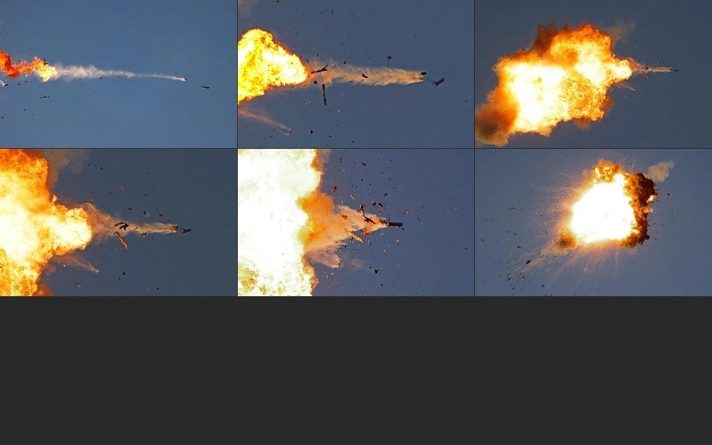 En esta combinación de imágenes creadas el 25 de agosto de 2024, las fotos tomadas desde una posición en el norte de Israel muestran un UAV de Hezbollah siendo interceptado por la fuerza aérea israelí sobre el norte de Israel el 25 de agosto de 2024. Foto Afp