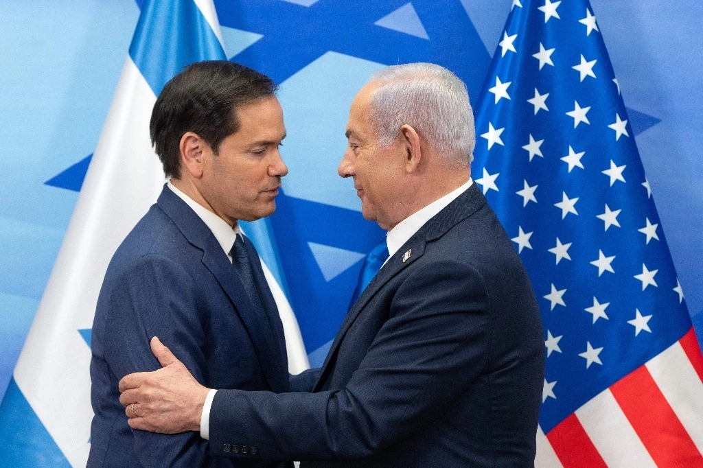 El secretario de Estado estadounidense, Marco Rubio y el primer ministro israelí, Benjamin Netanyahu, durante una conferencia de prensa en la oficina del primer ministro en Jerusalén, el 16 de febrero de 2025. Foto Afp