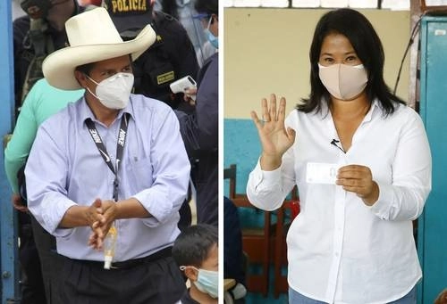 En imagen de archivo, Pedro Castillo, de Perú Libre, y Keiko Fujimori, de Fuerza Popular. Foto Ap/Xinhua/Andina 