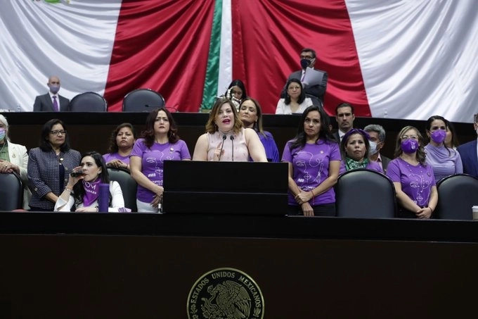 La diputada petista, Lilia Aguilar Gil (c) durante su mensaje en tribuna. Foto tomada de la cuenta de Twitter @liliaaguilarmx