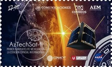 Tras recortar en 58% el gasto a investigación, estudios y proyectos en materia espacial, el gobierno celebró con un sello postal el lanzamiento del primer nanosatélite mexicano que la semana pasada inició su misión al partir de la EEI. Imagen tomada de @SCT_mx