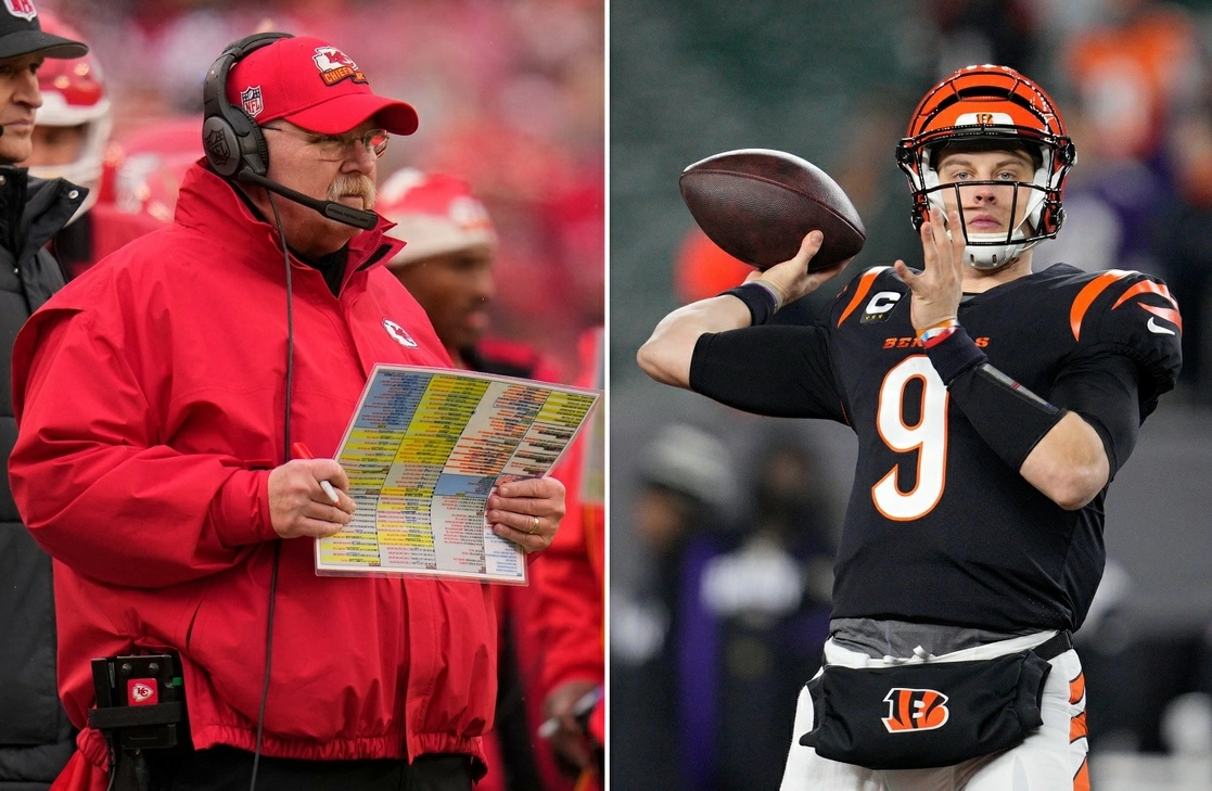 El experimentado entrenador de los Jefes de Kansas City, Andy Reid, es el mayor obstáculo para el joven mariscal de los Bengalíes, Joe Burrow. Foto Ap
