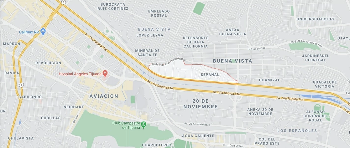 En la colonia Sepanal, en Baja California, fue ejecutada una mujer y dos hombre resultaron heridos. Imagen tomada de Google Maps