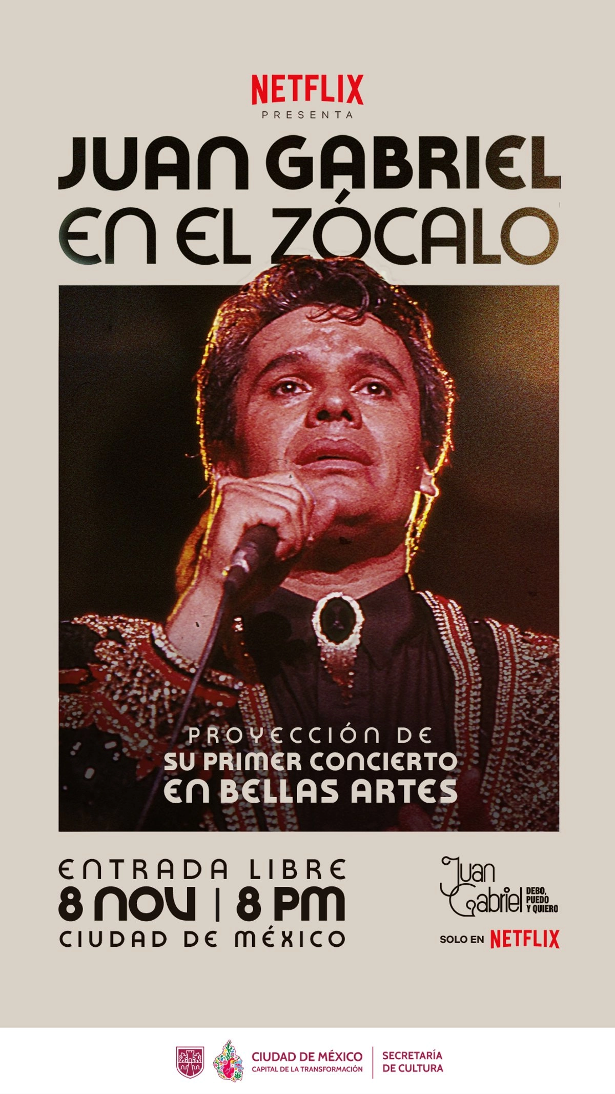 Esta nueva proyección en el Zócalo capitalino se realizará dentro de las actividades del estreno del serial, a casi una década de la muerte de Juan Gabriel. Foto