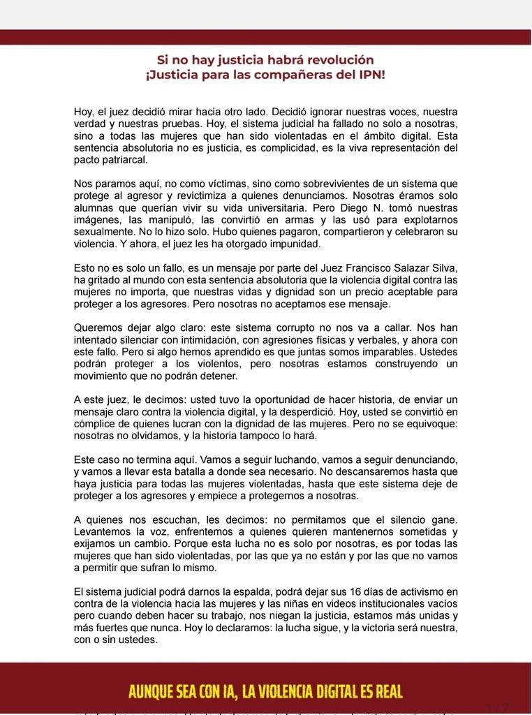 Comunicado difundido por algunos colectivos feministas.