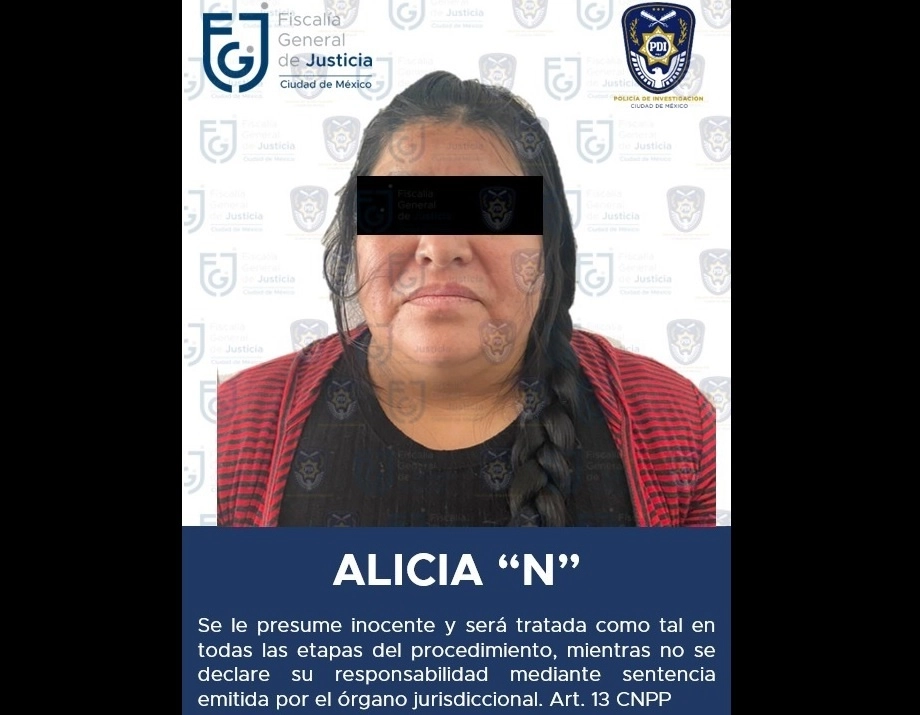 Alicia ‘N’ fue detenida en la alcaldía Iztapalapa y trasladada al Centro Femenil de Reinserción Social Santa Martha Acatitla. Foto @FiscaliaCDMX