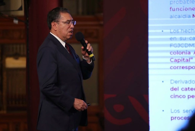 El subsecretario de Seguridad Pública, Luis Rodríguez Bucio, durante conferencia presidencial en Palacio Nacional, en la Ciudad de México, el 13 de junio del 2023. Foto Yazmín Ortega Cortés