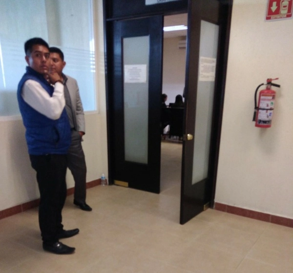 Sala 4 del juzgado de control de Pachuca donde se desahogo la audiencia inicial del nieto de Murillo. Foto Ricardo Montoya 
