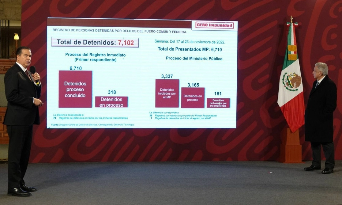 El subsecretario de Seguridad Pública, Ricardo Mejía Berdeja, durante su participación en la conferencia presidencial en Palacio Nacional, el 24 de noviembre de 2022. Foto Cuartoscuro 