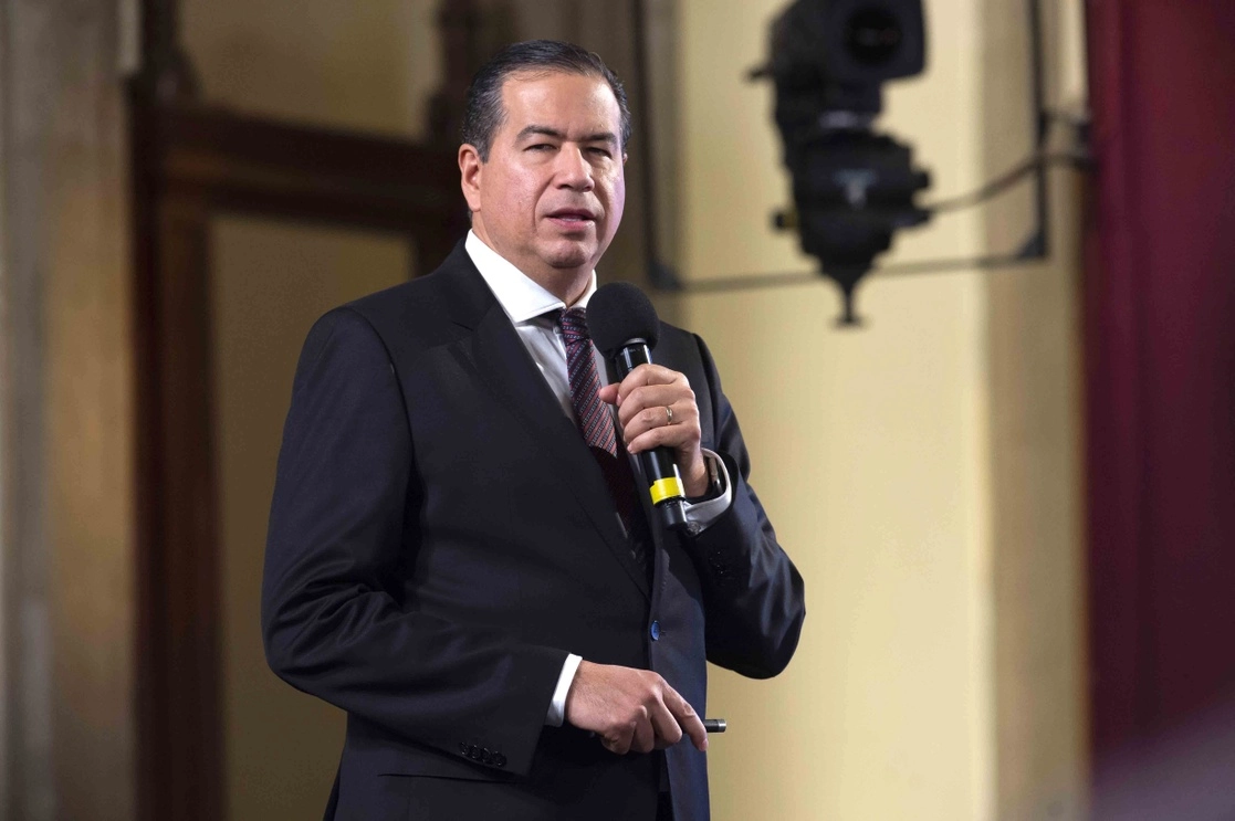 El subsecretario de Seguridad, Ricardo Mejía Berdeja, durante su presentación en la conferencia presidencial de este jueves 10 de noviembre. Foto cortesía Presidencia