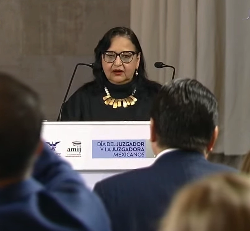 La ministra presidenta de la SCJN, Norma Lucía Piña Hernández durante la ceremonia. Fotograma tomado de la transmisión en vivo del evento
