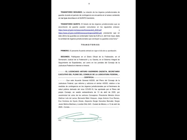 Imagénes tomadas de www.cjf.gob.mx



Consejo de la Judicatura Federal
Imagen del
 
Parte final del acuerdo tomado en sesión extraordinaria por el Consejo de la Judicatura Federal. Imagen tomada de
https://www.cjf.gob.mx
