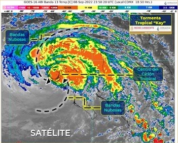 Trayectoria de la tormenta tropical Kay. Imagen SMN