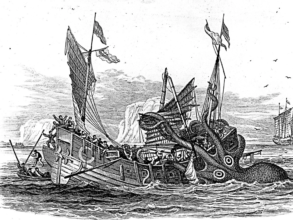 Ilustración 'Pulpo colosal', de Pierre Dénys de Montfort. Foto Wikimedia Commons