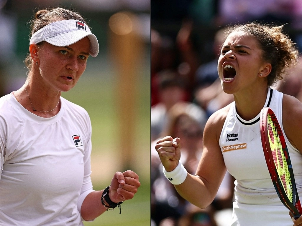 Barbora Krejcikova y Jasmine Paolini se enfrentarán por el título del torneo de Wimbledon. Las imágenes, del 11 de julio de 2024. Fotos Afp