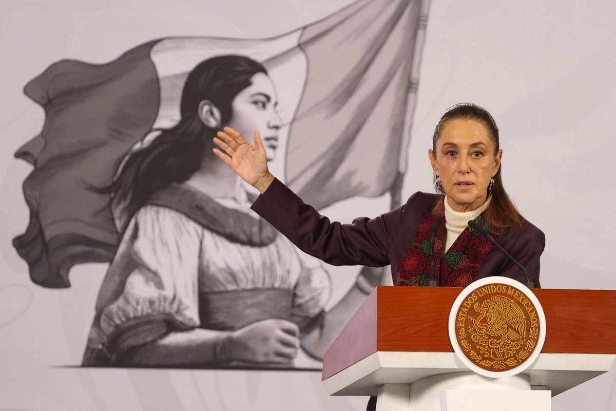 La presidenta Claudia Sheinbaum, durante su conferencia de este lunes desde Palacio Nacional. 