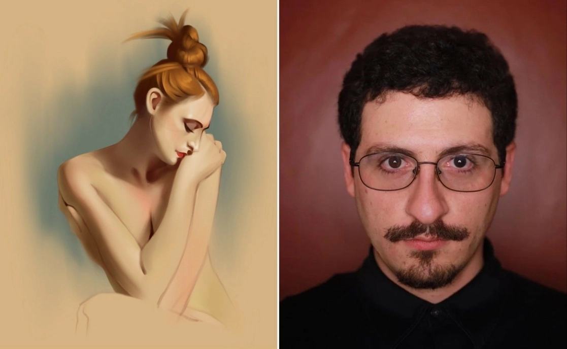 Dibujo y retrato del jalisciense, a la derecha. Fotos tomadas del Instagram @zklgrby