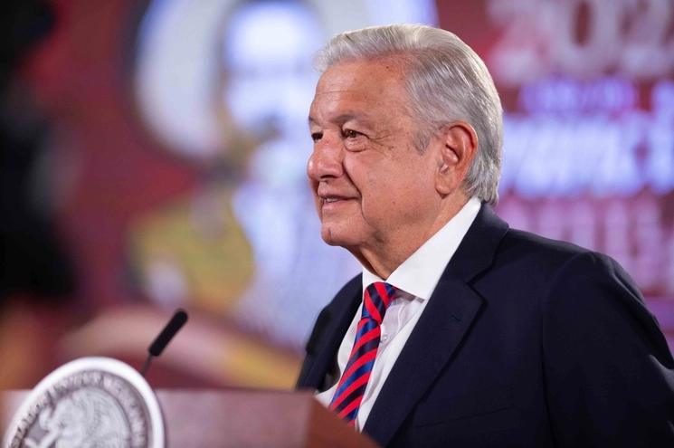 El presidente Andrés Manuel López Obrador aseveró que consolidar la relación comercial con Estados Unidos y Canadá es fundamental, durante su conferencia matutina en Palacio Nacional, el 31 de agosto de 2023. Foto cortesía Presidencia