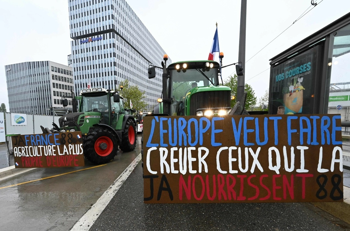 "Europa quiere matar a quienes la alimentan", así protestan agricultores frente al Parlamento Europeo en Estrasburgo, al este de Francia. Foto Afp