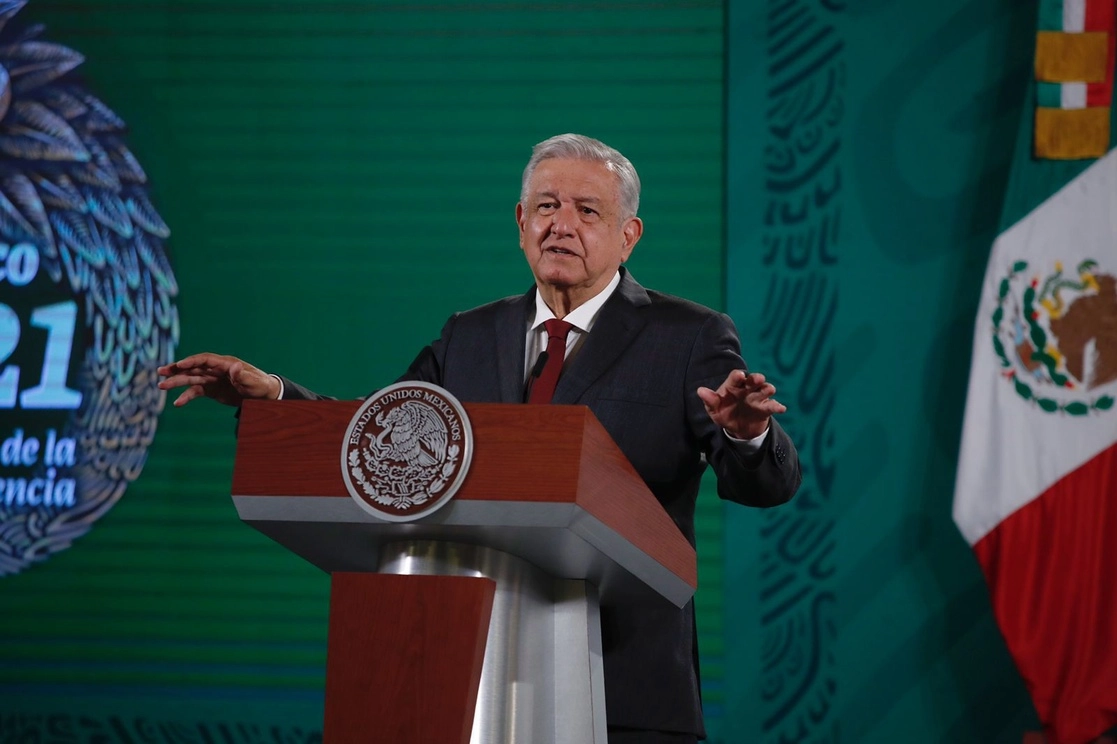 El presidente Andrés Manuel López Obrador durante su conferencia matutina desde Palacio Nacional, Ciudad de México, el 7 de octubre de 2021. Foto Cristina Rodríguez
