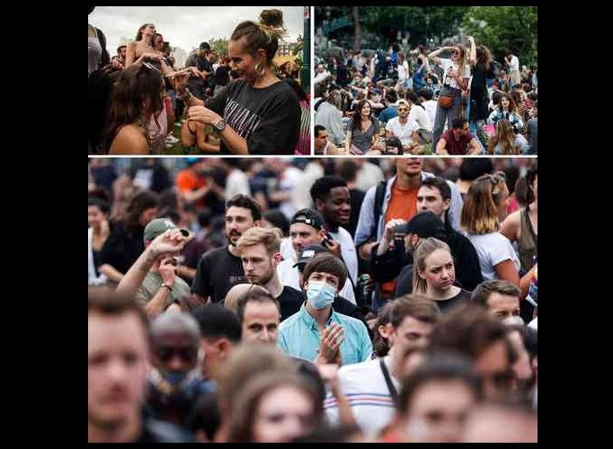 La gente se congregó en el parque situado al norte de París, donde se bailó al ritmo de la música tecno. Foto Afp
