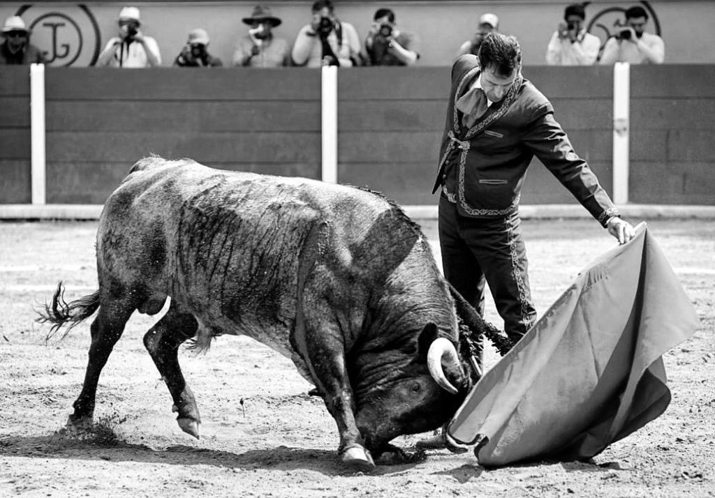 El que fuera carismático novillero, Saúl Acevedo, en su espléndida faena a un serio novillo de Piedras Negras, auténtico encuentro “tres piedras”. Foto Anna Rita Tazzer 