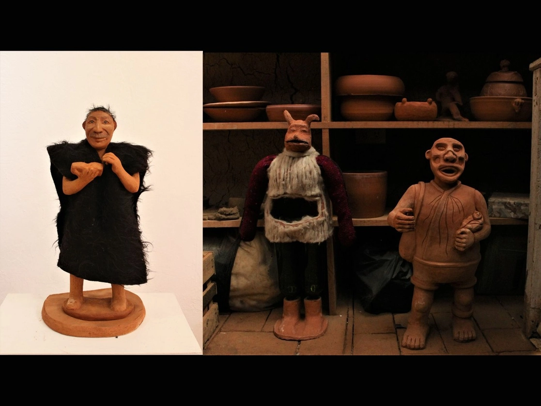 La imagen izquierda corresponde a una pieza del artista tsotsil P.T’ul Gómez; luego, obras en proceso en el taller de la galería Muy, en San Cristóbal de Las Casas. Foto Justine Monter-Cid




