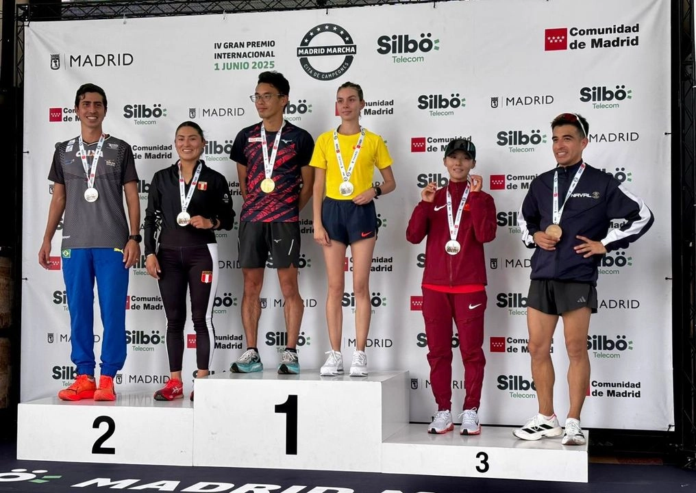 Los atletas olímpicos mexicanos suben al podio del IV Gran Premio Internacional Madrid Marcha en la prueba de 10km.