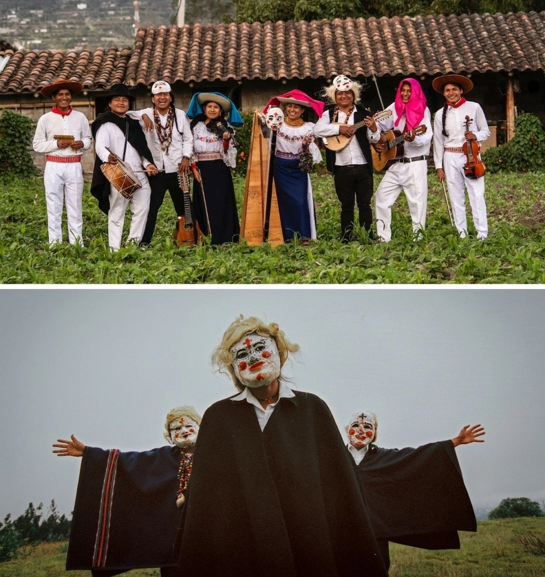 Originarios de la comunidad kichwa de Cotacachi, al norte de Ecuador, la banda se integra por 8 músicos y 4 bailarinas, cuenta con dos sencillos: Chichu Burru y Sara Tipi de su producción, que lanzará en gira por Ecuador en junio y vendrá a México para noviembre. Foto cortesía de la agrupación