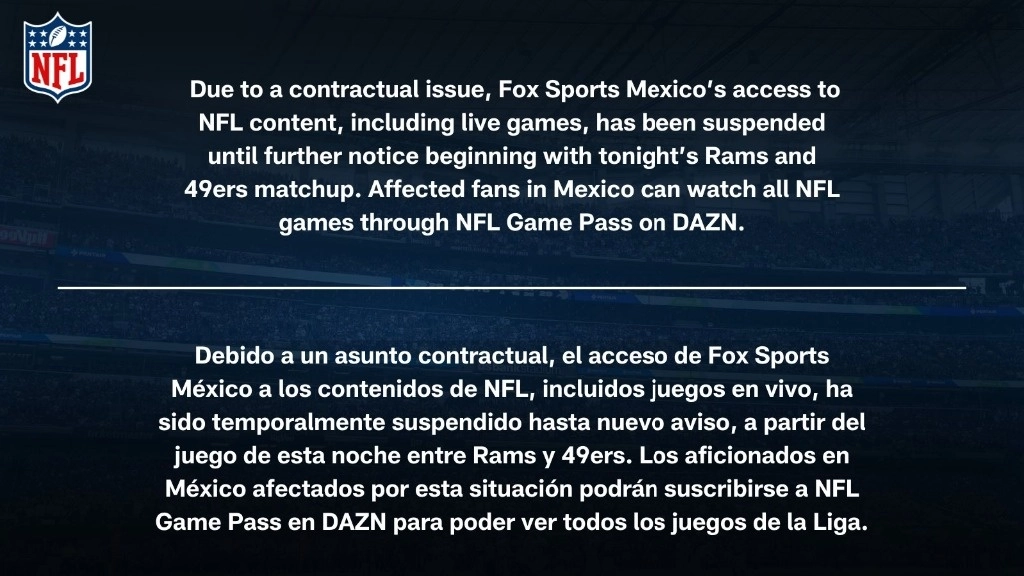 Breve comunicado que difundió la NFL.
