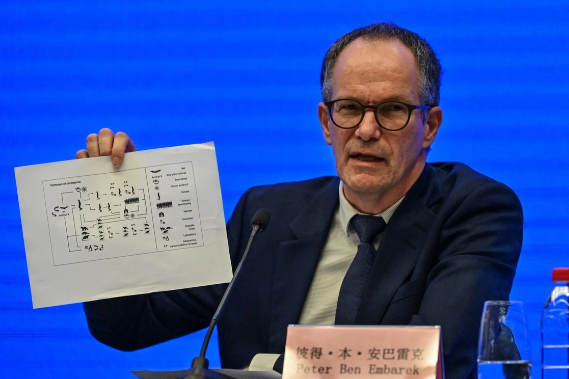 Peter Ben Embarek durante la conferencia de prensa por parte del equipo internacional de expertos de la Organización Mundial de la Salud (OMS) que visitó la ciudad de Wuhan, el 9 de febrero de 2021. Foto Afp