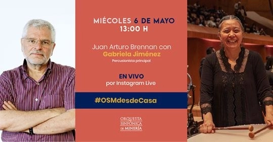 Imagen promocional de la charla por Instagram que tuvo Juan Arturo Brennan con la percusionista 