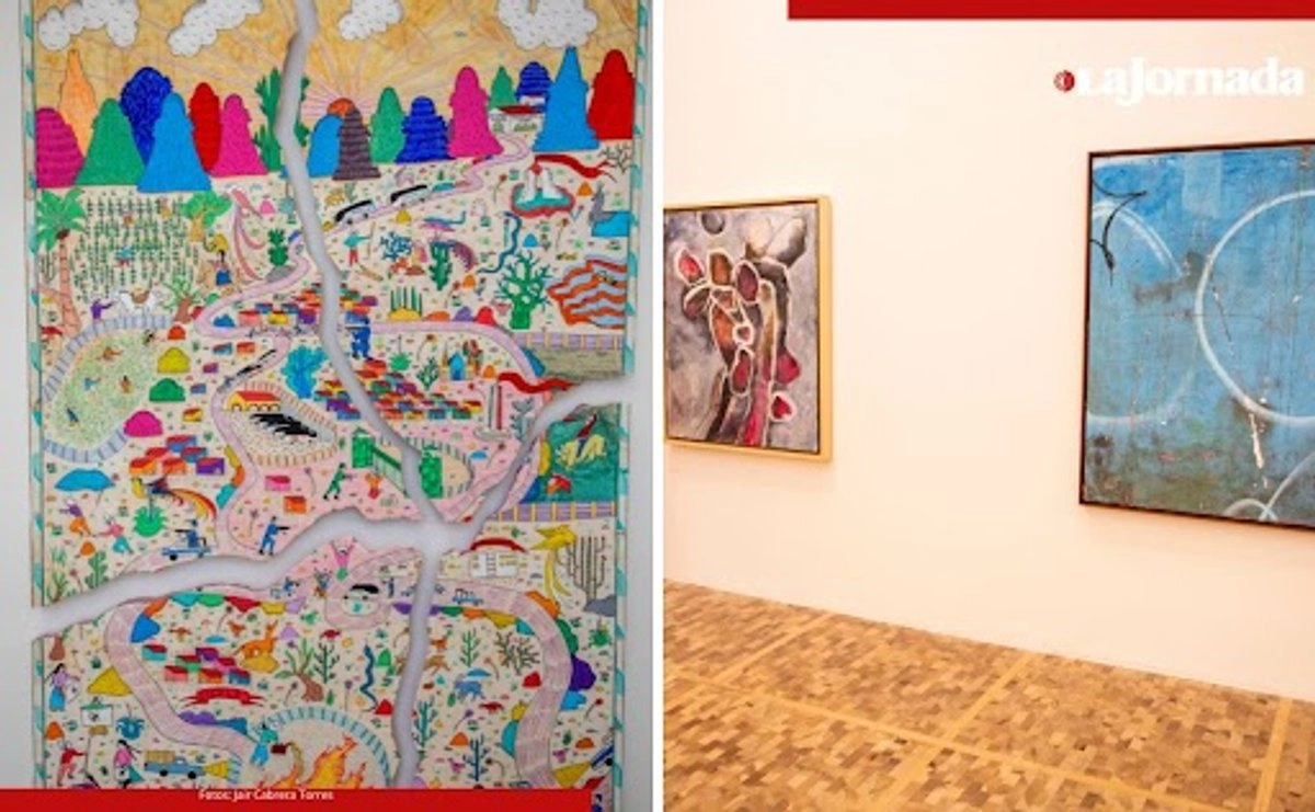 Detalle de 'La verdad histórica', de Gabriel Garcilazo, una crítica directa a la versión oficial de la desaparición de los 43 estudiantes de Ayotzinapa. La muestra de la 20 Bienal Rufino Tamayo incluye 40 obras de 38 artistas de 12 entidades del país, y se aloja en el Museo Tamayo. 