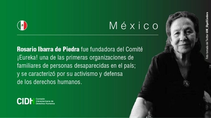 A través de sus redes sociales la CIDH lamentó el deceso de la también ex senadora