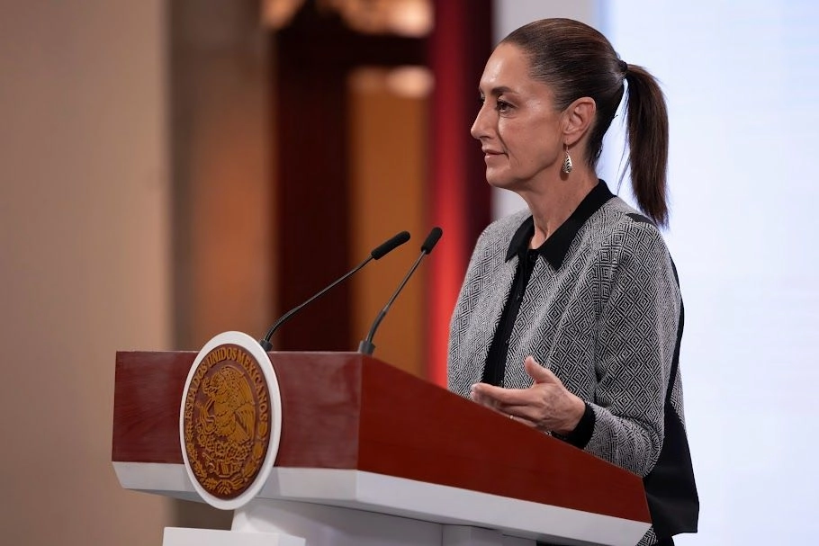 PIE: La presidenta de México, Claudia Sheinbaum, durante su conferencia matutina en Palacio Nacional, en la Ciudad de México, el 28 de mayo de 2025. Foto 