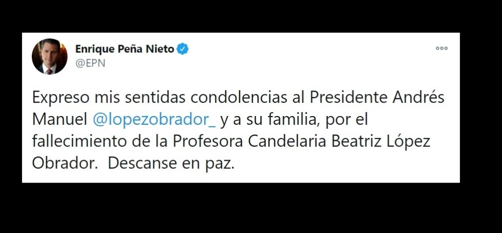 Mensaje del ex presidente Peña Nieto lamentado el fallecimiento de la hermana de AMLO