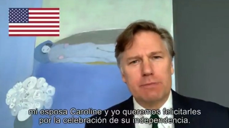 El embajador de EU en México, Christopher Landau durante su mensaje. 