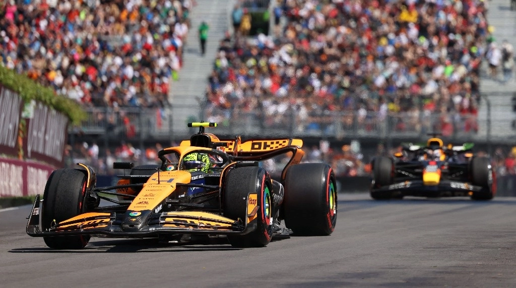 El piloto de McLaren Lando Norris marcó el mejor tiempo en los primeros entrenamientos libres del GP de Canadá, que se disputaron bajo la lluvia, el 7 de junio de 2024. Foto Afp