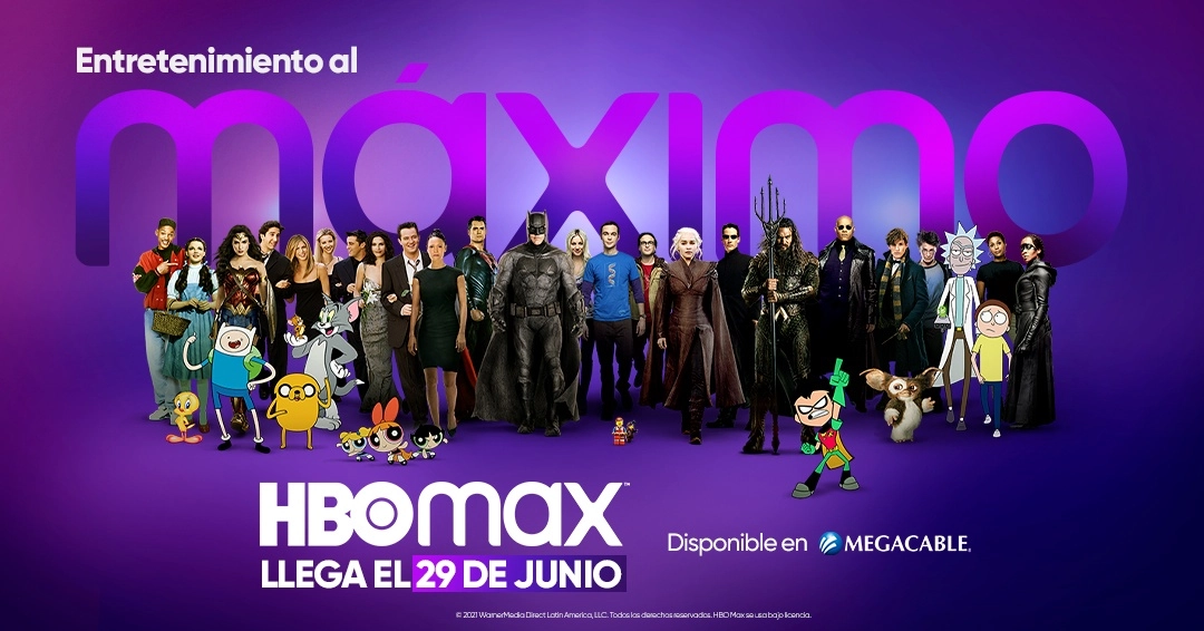 Megacable anunció el lanzamiento de la nueva plataforma de streaming HBOMax de WarnerMedia. Imagen tomada de Twitter @Megacable 