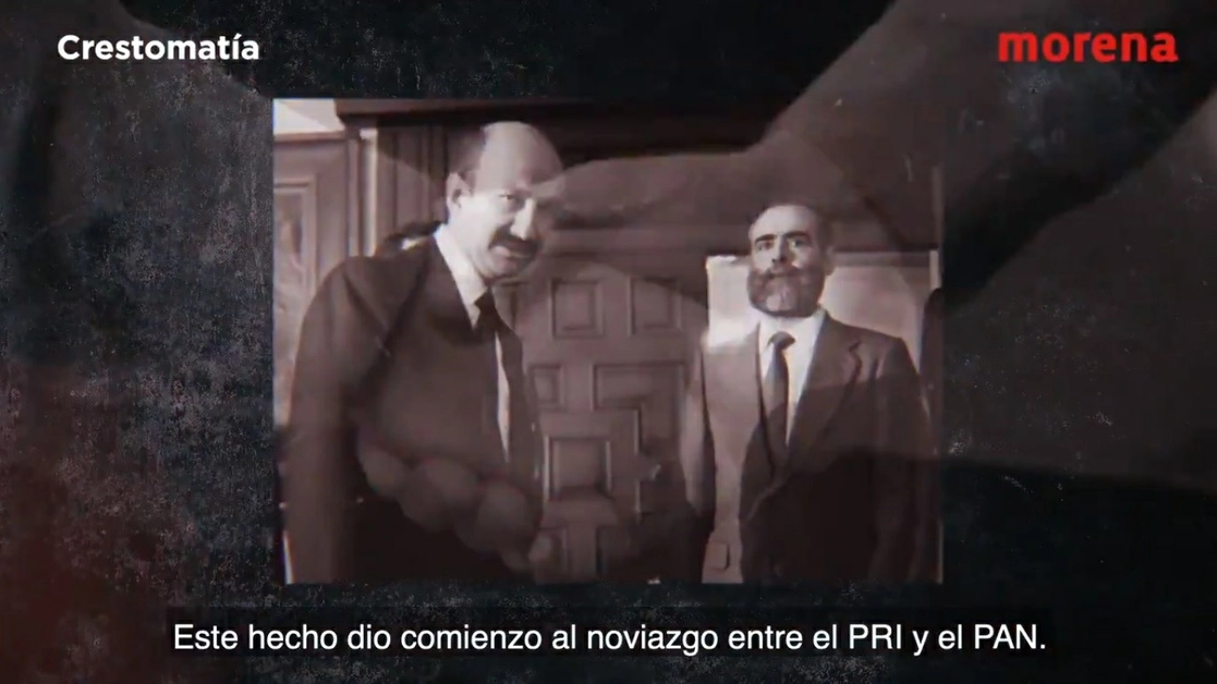 En la imagen el ex presidente Carlos Salinas de Gortari (izq) y el panista Diego Fernández de Cevallos (der). Fotograma tomado del video emitido por Morena