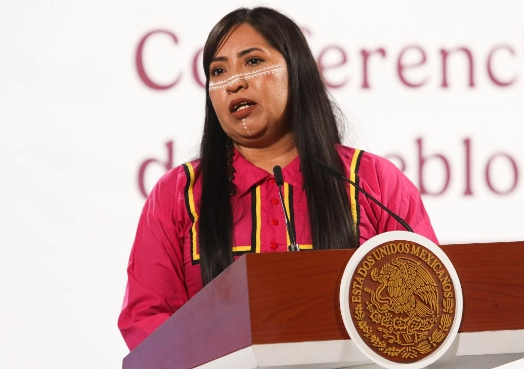 Mujer seri participó en la conferencia presidencial de este viernes en el contexto del Día Internacional de la Lengua Materna. Foto Cuartoscuro 