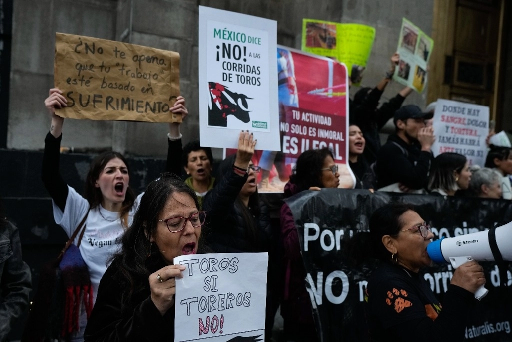 Activistas por los derechos de los animales frente al edificio de SCJN. Foto: Ap