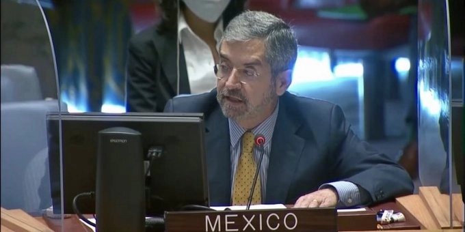 Juan Ramón de la Fuente, representante permanente de México ante la ONU, el 29 de septiembre de 2021. Foto tomada del Twitter de @MexOnu