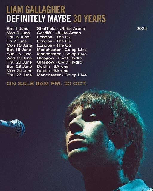 La gira comenzará en Sheffield, en el norte de Inglaterra, el 1 de junio de 2024. Foto tomada de la página de Facebook de Liam Gallagher