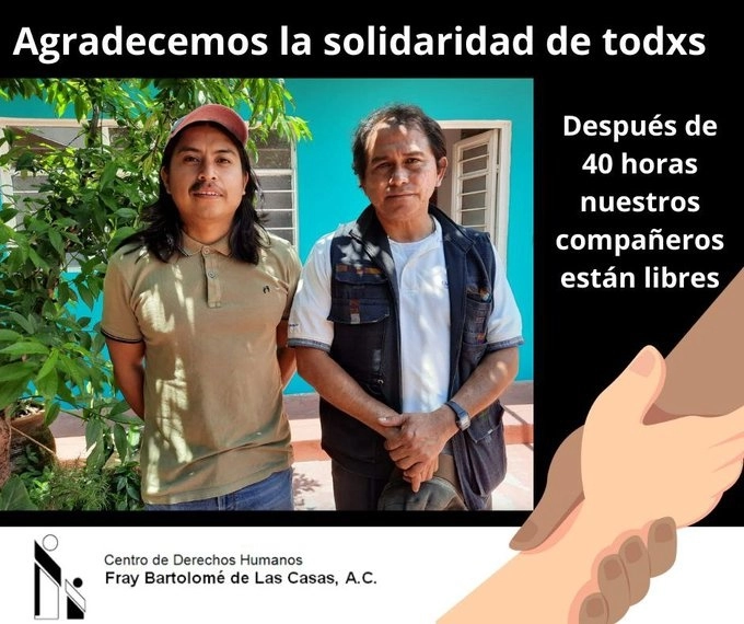 Dos defensores de Derechos Humanos del Centro Frayba en Chiapas, fueron retenidos el martes 13 de abril y ya fueron liberados. Foto Twitter @CdhFrayba