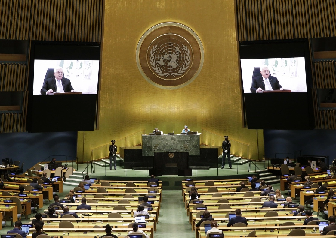 Mahmud Abbas durante su ponencia virtual ante la Asamblea General de la ONU. Foto Ap