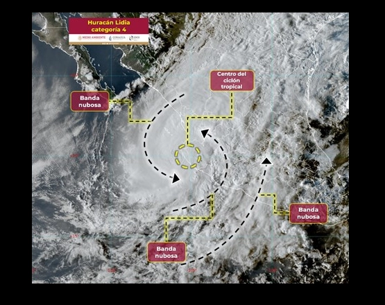 Trayectoria del huracán 'Lidia'. Imagen SMN